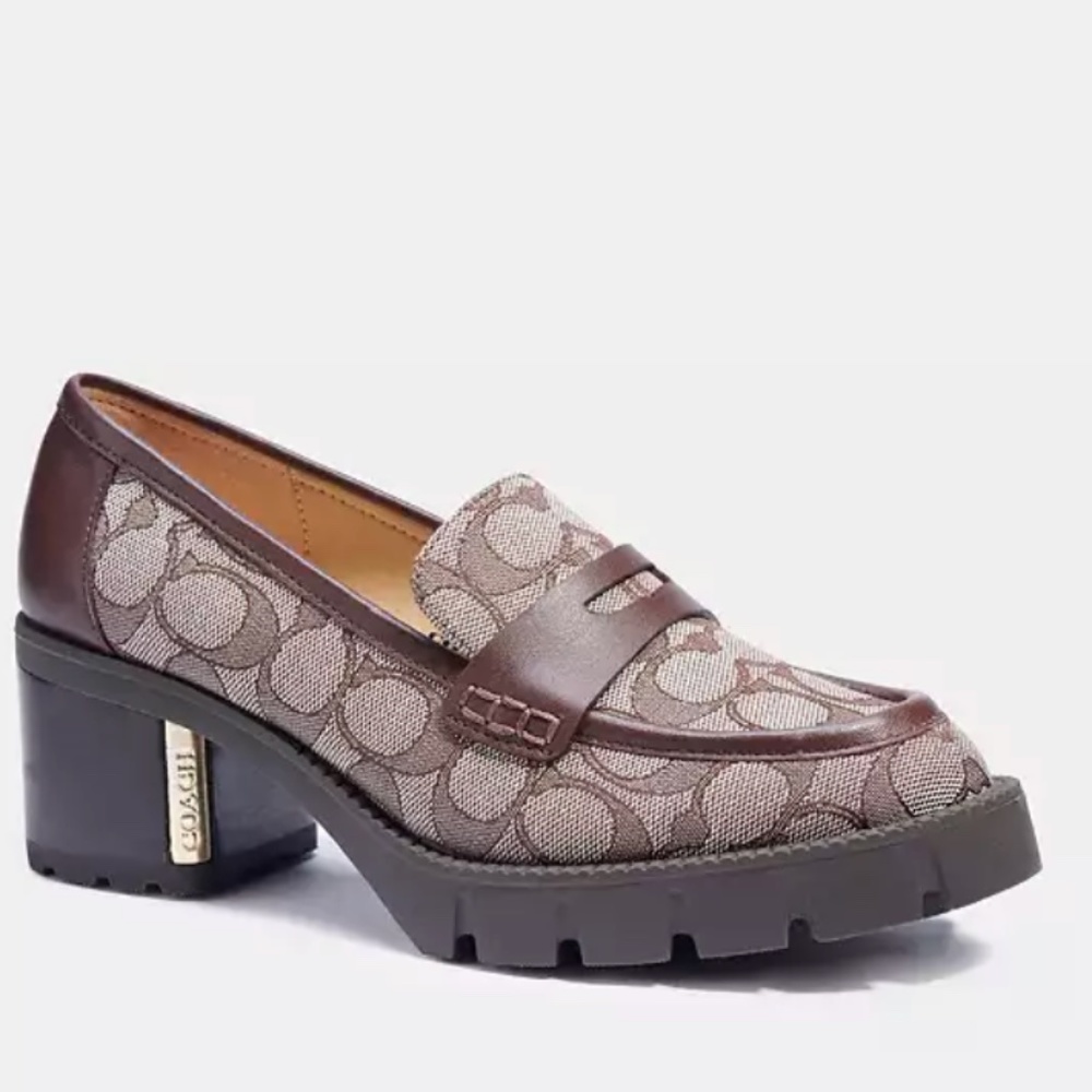 Coach Brown Logo Penny Loafers with Chunky Heel New Never Worn